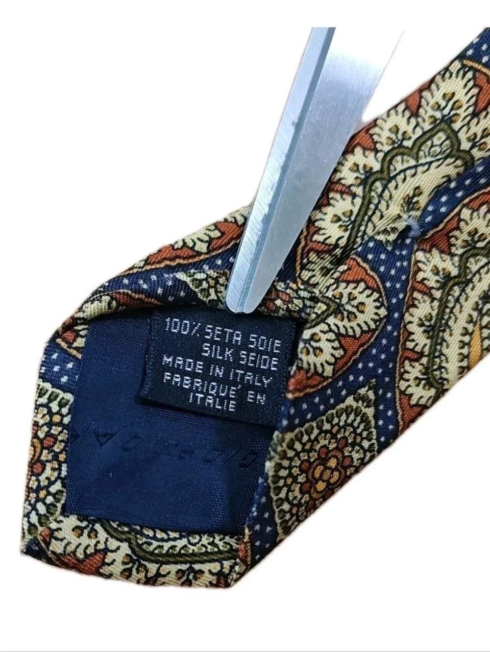 Giorgio Armani Cravette Italian Silk Mens Neck Tie Navy Brown Paisley W 4